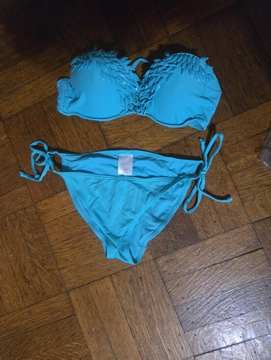 Xhilaration Other - Turquoise Blue Women's Bandeau Bikini Set - Strapless Top & Tie-Side Bottom W Em